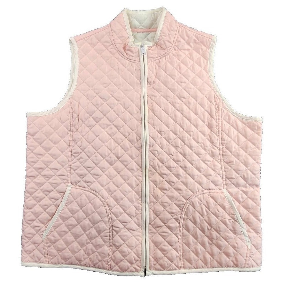 Laura Scott XL Pink Reversible Quilted Vest Zip Front Pockets Preppy Grandmacore